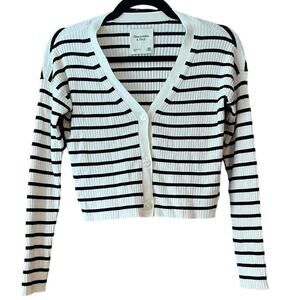 Abercrombie & Fitch Women's Striped Cropped Cardigan Sweater Black/White SZ XXS